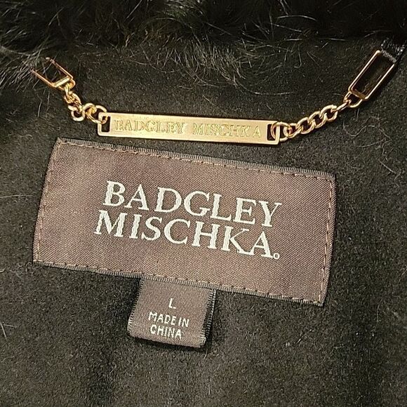 NEW Badgley Mischka willow leather trim fur collar zip coat size L - Picture 5 of 8